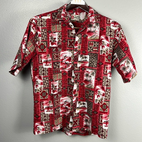 Hilo Hattie "Diamond Head" Aloha shirt in Red Made in Hawaii - size L - Picture 2 of 5
